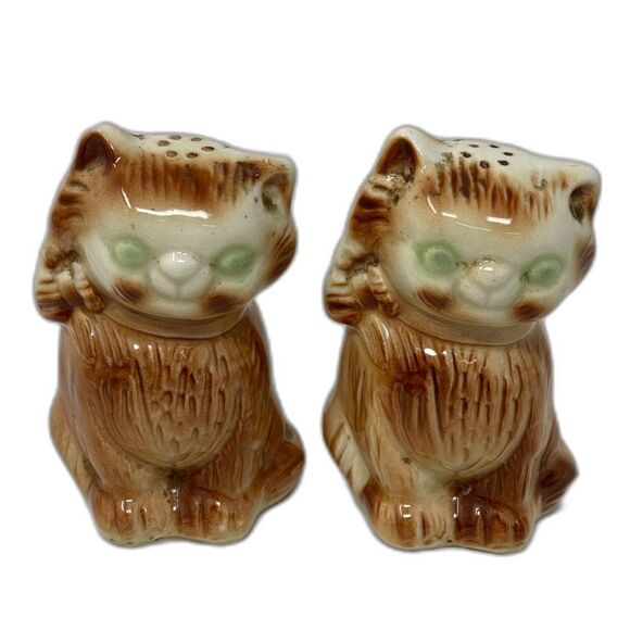 Vintage Other - Vintage Green Eyed Chubby Kitty Cat Salt & Pepper Shakers Japan 1940s Kitch